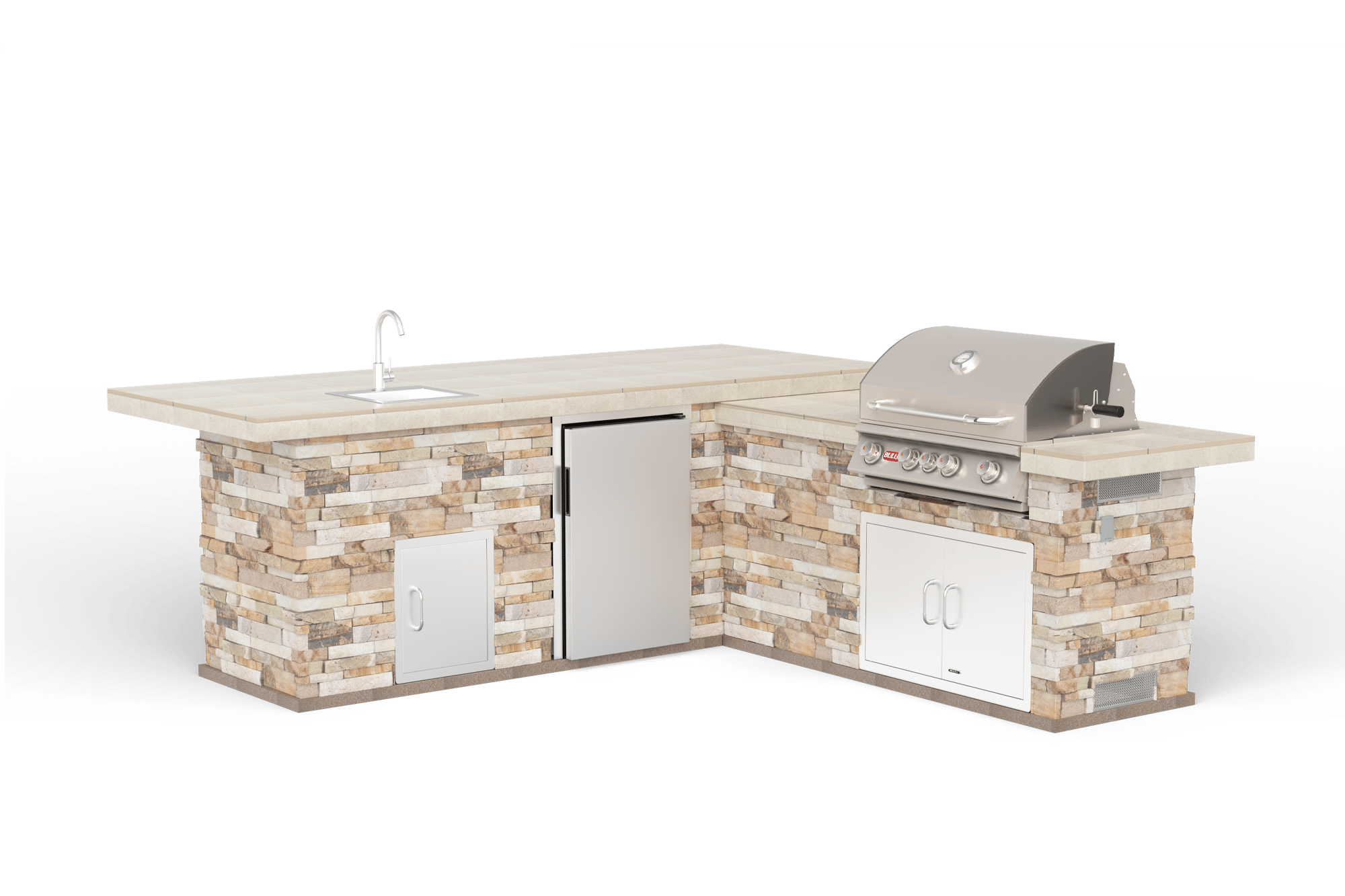 Gourmet Q L-shaped outdoor kitchen & grill with Honey Wheat Base