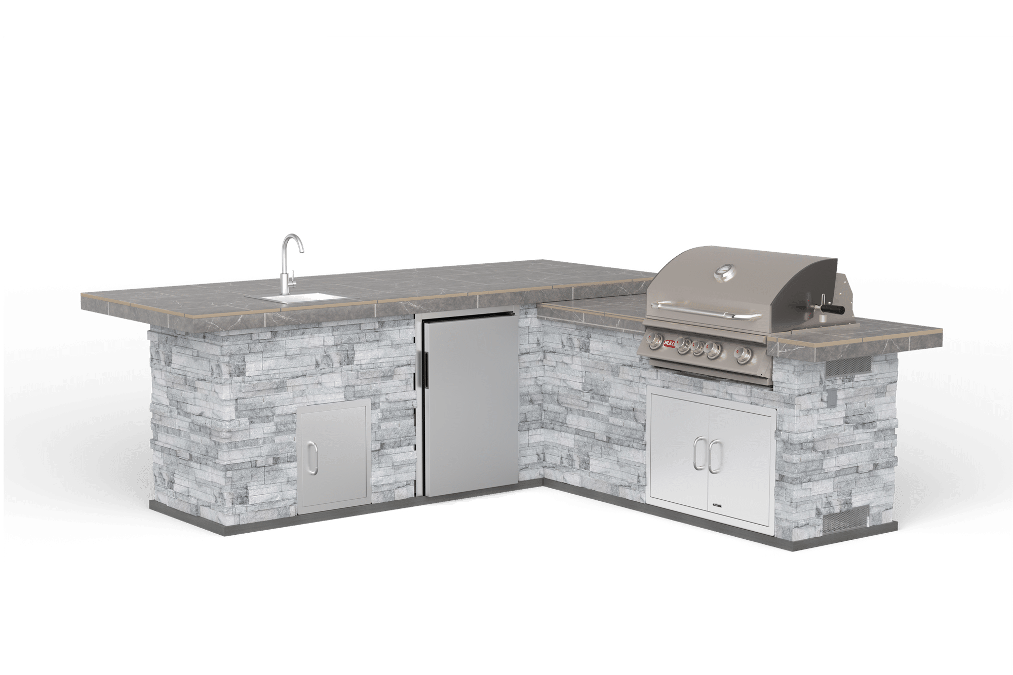 Gourmet Q L-shaped outdoor kitchen & grill with Arctic Grey Base