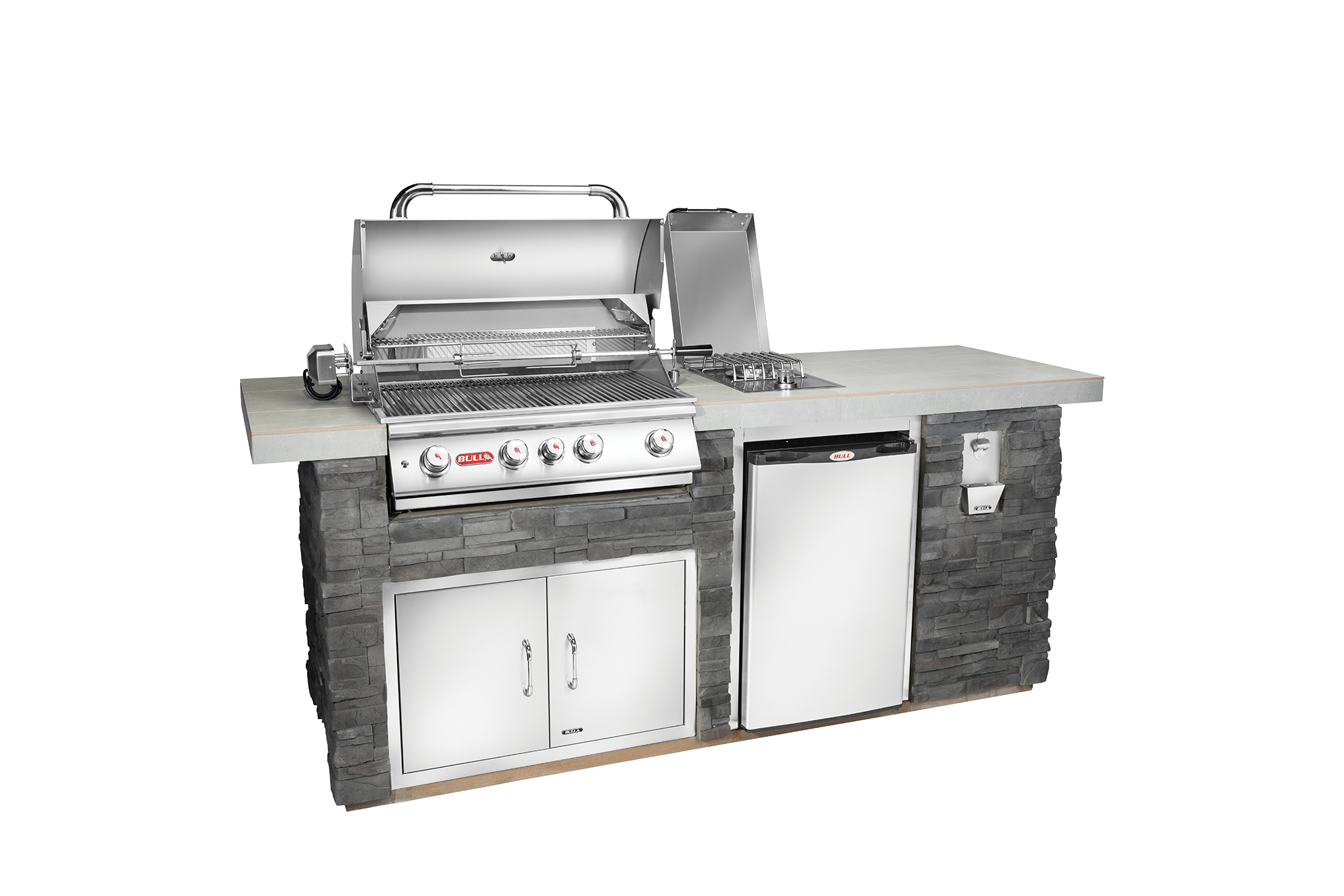 Bull BBQ Fully-Assembled 6 Ft. El Mundo BBQ Island With 25-Inch Steer  Premium Grill, Fridge And Vertical Door - Grey Stucco - 31071