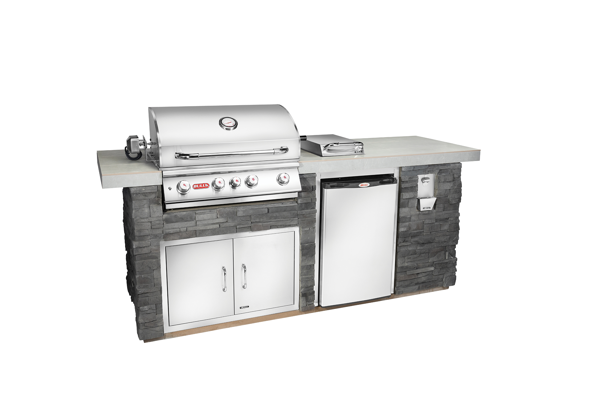 Bull BBQ Fully-Assembled 6 Ft. El Mundo BBQ Island With 25-Inch Steer  Premium Grill, Fridge And Vertical Door - Grey Stucco - 31071