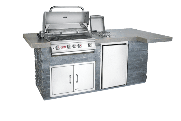 outdoor grill kitchen with side burner and fridge