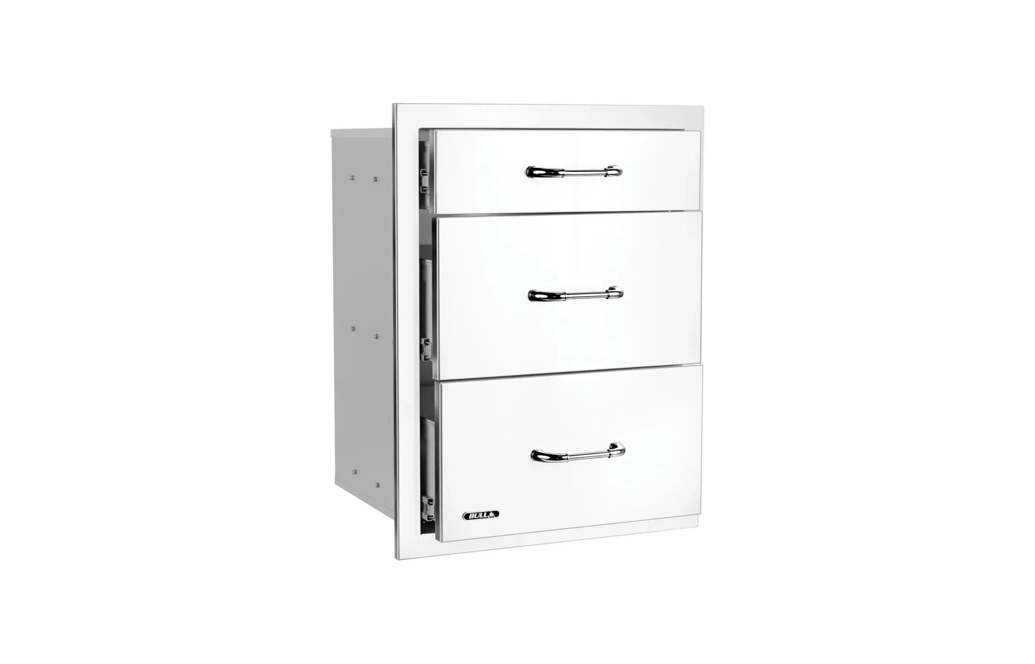 Stainless Steel Triple Drawer System with Reveal Left Side Opened