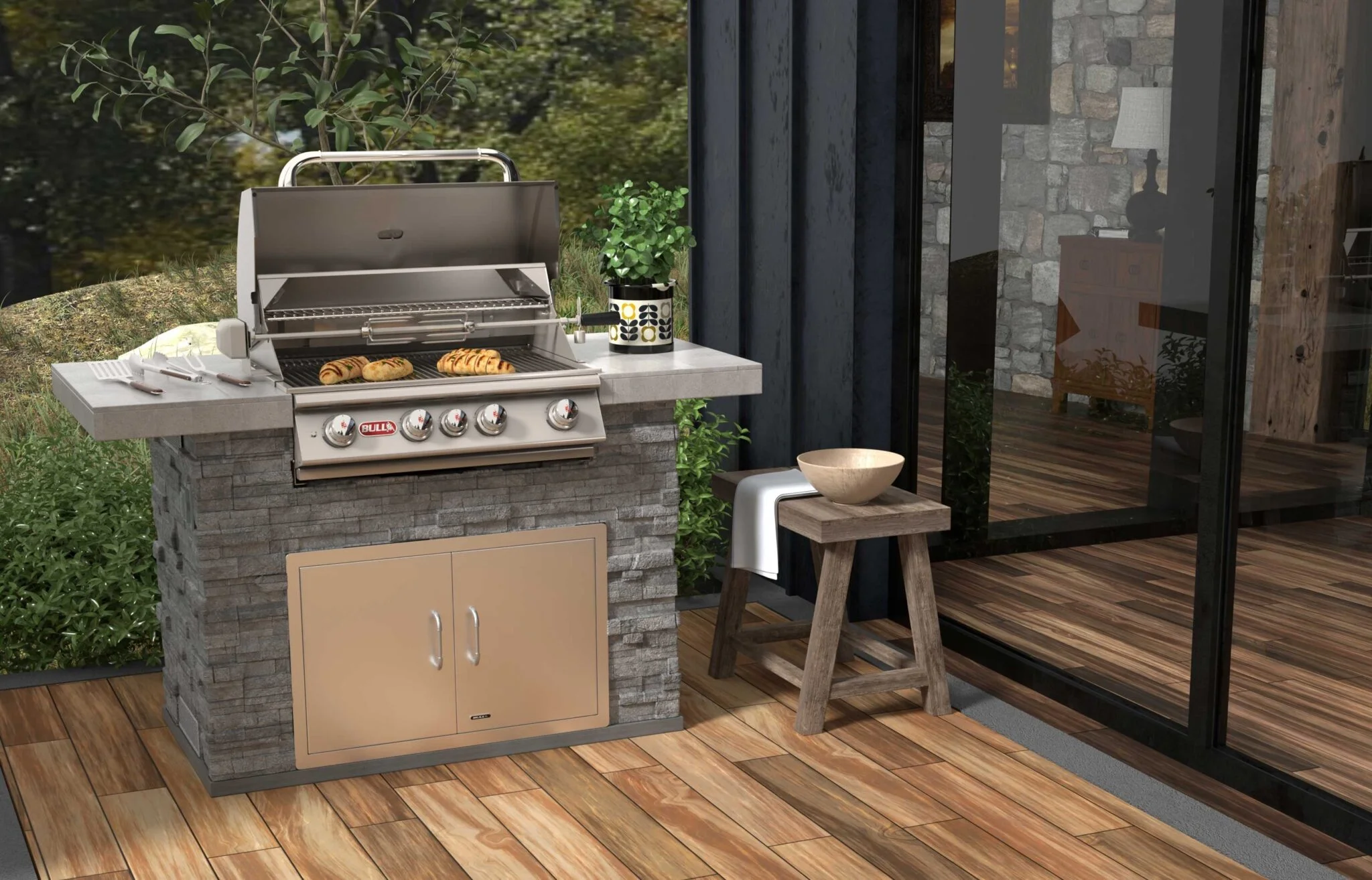 Master Q Outdoor Kitchen & Stainless Steel Grill Backyard View