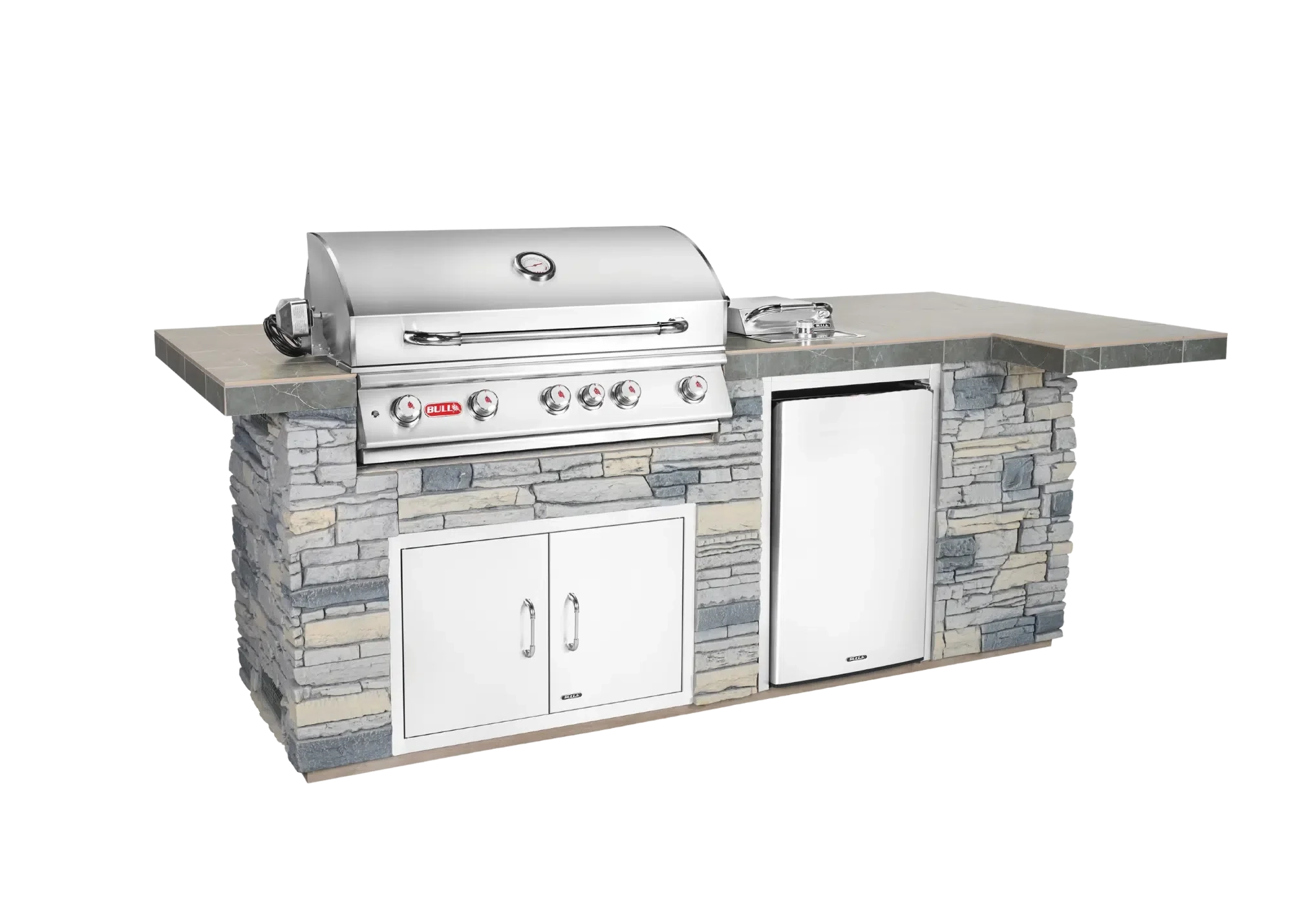 BBQ Outdoor Kitchen with Faux Rock and Brahma Grill head