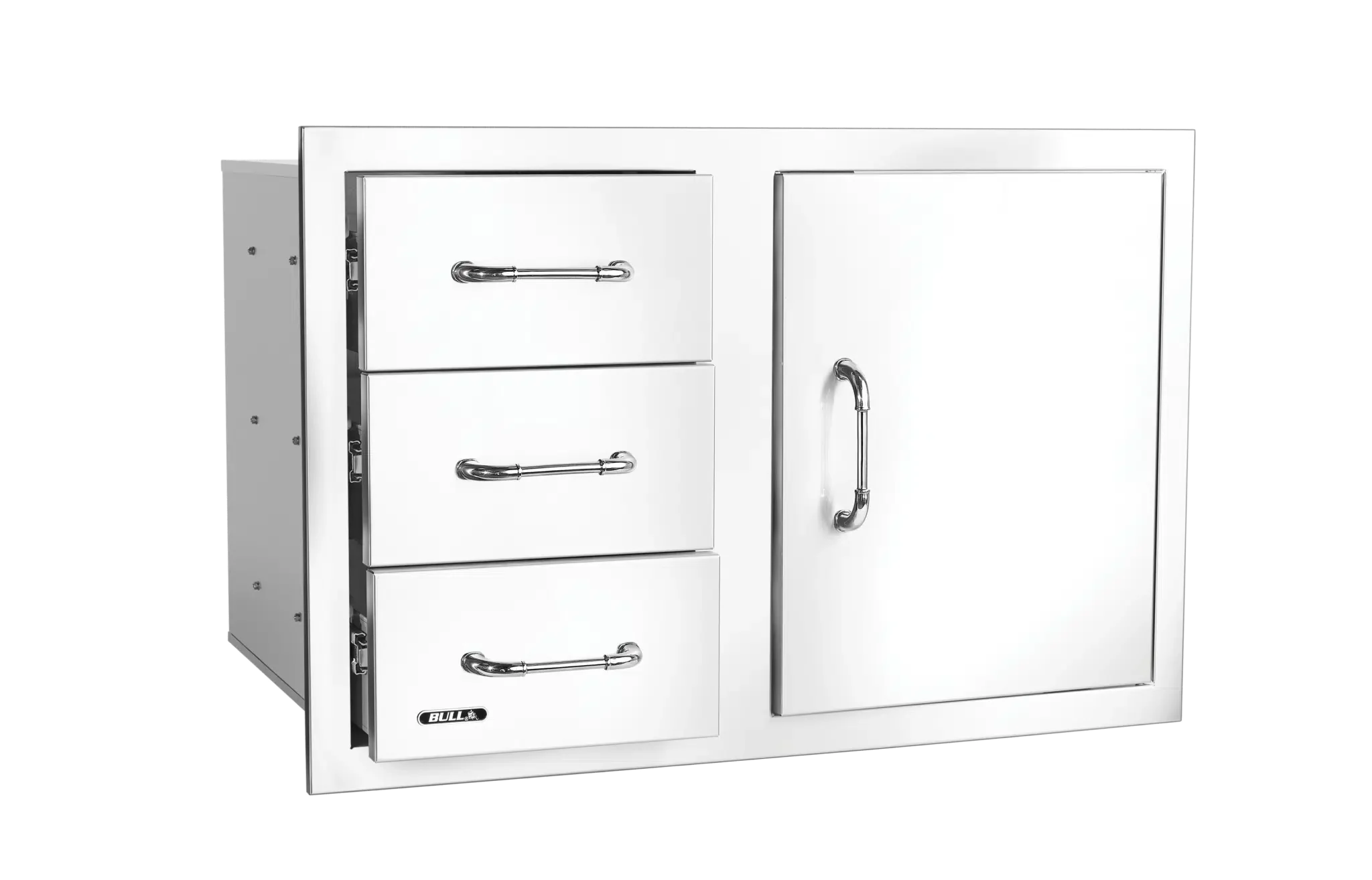 30″ Stainless-Steel 3 Drawer Door Combo with Reveal Left Side View Opened
