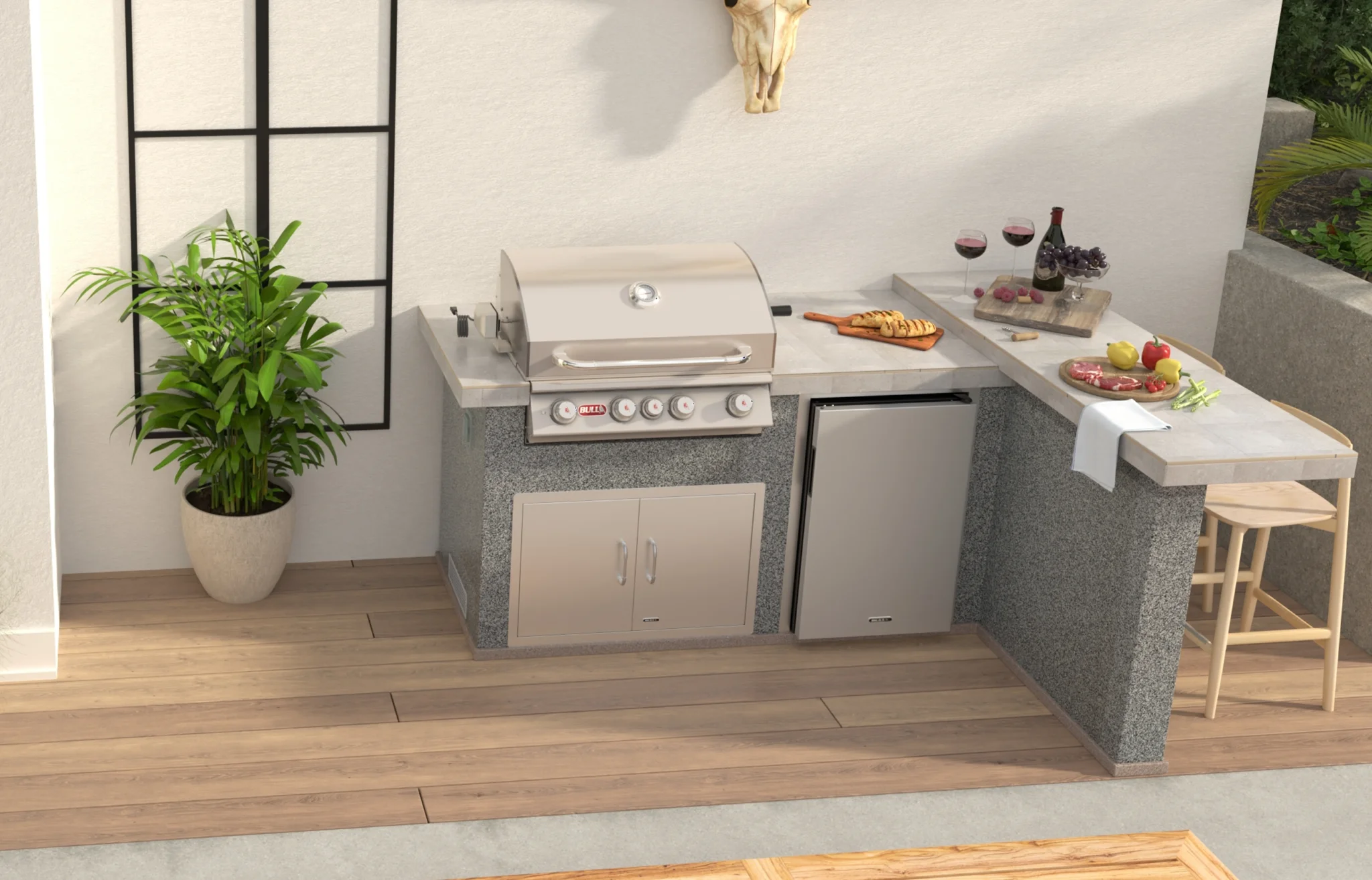 Luxury Q Outdoor L-Shaped Kitchen & Grill Backyard View