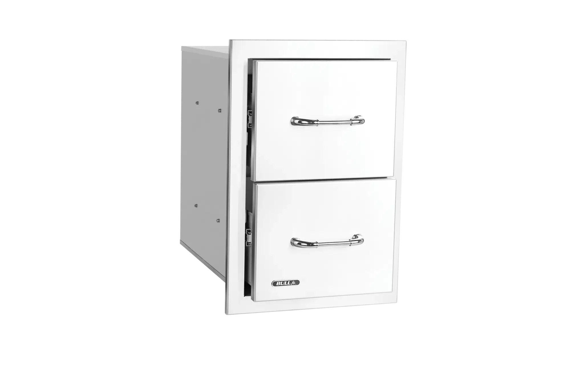 Stainless Steel Double Drawer with Reveal Left Side Open View