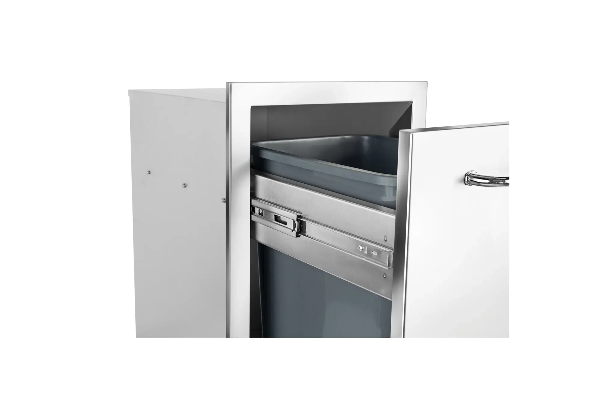 Slim Stainless Steel 10 Gallon Trash Drawer with Reveal Open View