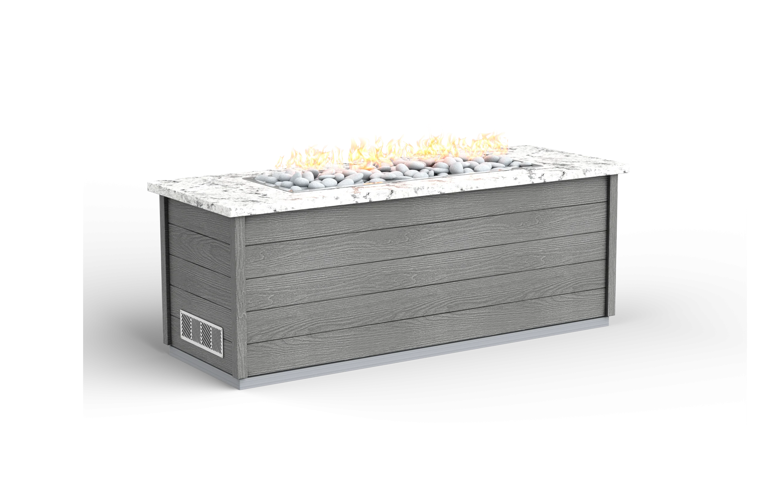 Rectangle Fire Pit with Arctic Colonial White Granite Top and Charcoal Timber Tough Base