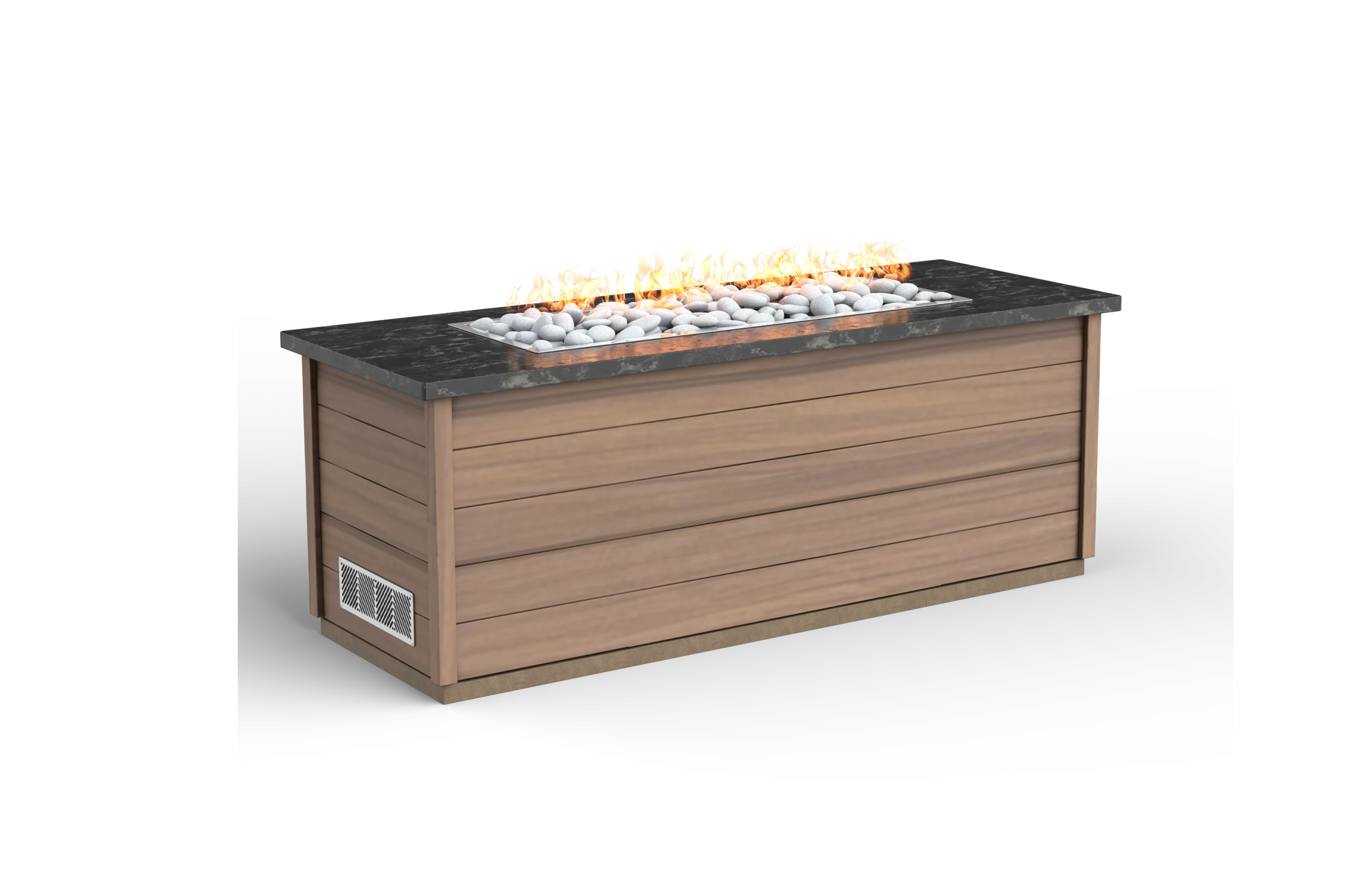 Rectangle Fire Pit with Steel Grey Granite Top and Walnut Timber Tough Base