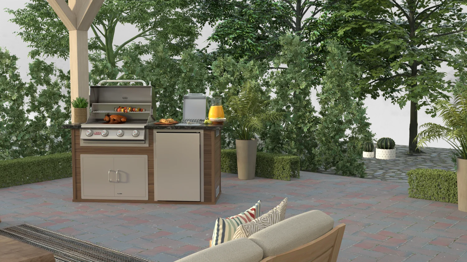 Power Q Outdoor Island Kitchen & Grill Backyard View